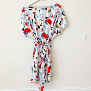 eShakti Dress White Floral Pockets Midi Dolman Handmade Wedding 2X 20W Plus